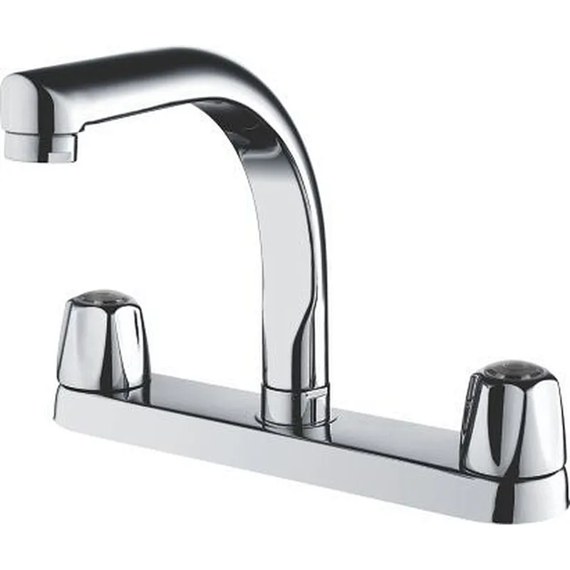 Brass kitchen faucet‚ plastic chrome cover‚ zinc handle‚ brass half turn‚ S/S spout. plastic nut