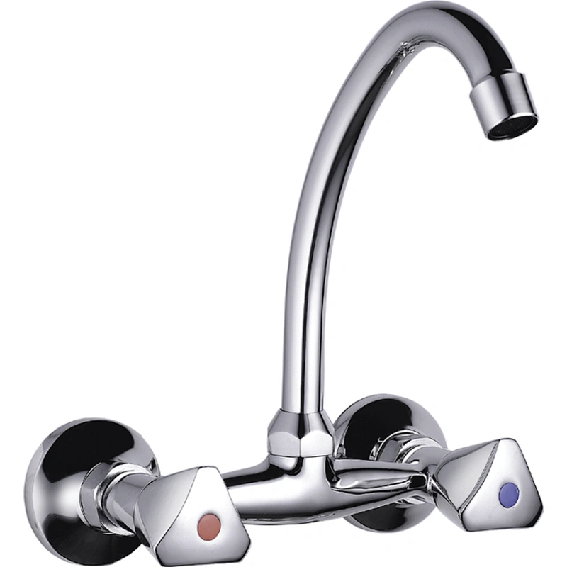Zinc double kitchen mixer‚ brass full turn head valve‚ zinc handle‚ S/S spout ‚ 201# S/S Excentric 40g+ S/S cover