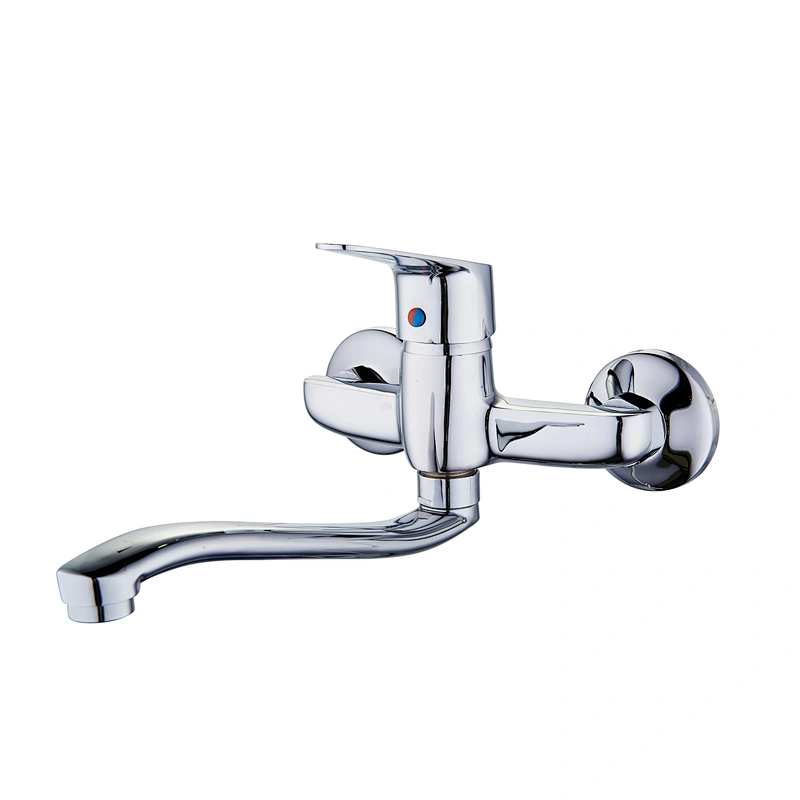 Brass wall kitchen mixer‚wanhai cartridge‚ zinc handle‚S/S spout‚ 304# S/S Excentric 48g+ S/S cover