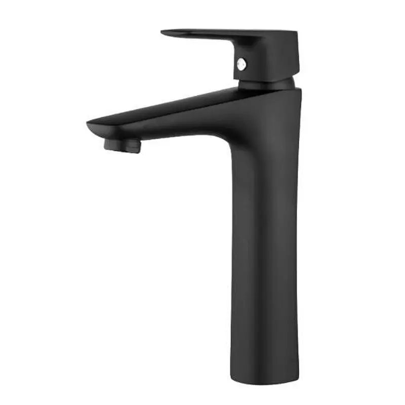Brass Basin mixer (black)‚ wanhai cartridge‚zinc handle‚w/o pop up‚3/8*35CM S/S hose