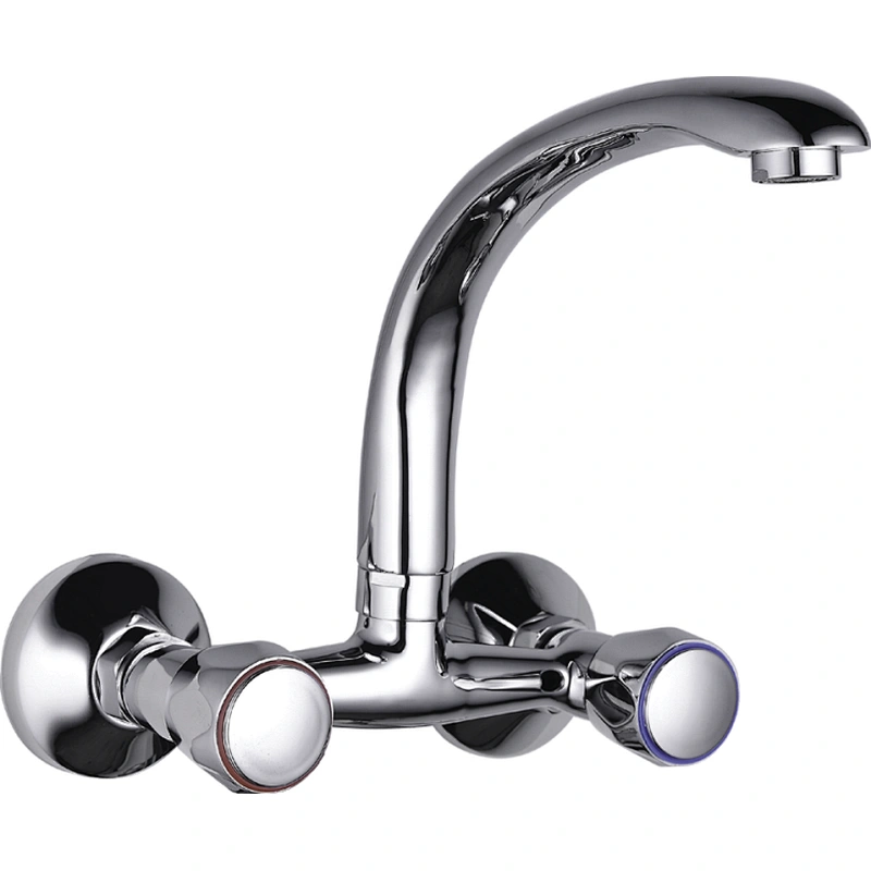 Brass Double kitchen mixer‚ brass full turn head valve‚ zinc handle‚ brass casting spout ‚ 304# S/S Excentric 48g+ S/S cover