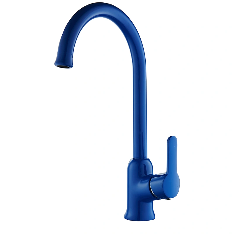 Brass Kitchen mixer（blue)‚ wanhai cartridge‚zinc handle‚brass spout‚3/8*35CM S/S hose