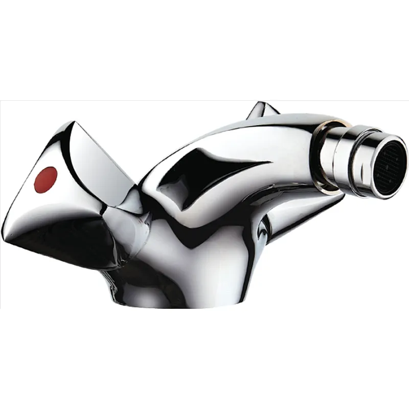 Brass double handle bidet mixer, brass full turn head valve, 445#zinc handle, w/o pop up, 3/8*35CM s/s hose