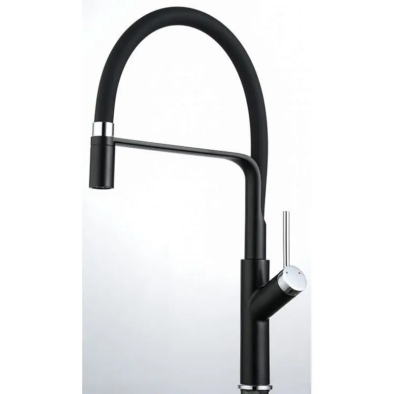 Brass kitchen mixer （B+C)
wanhai cartridge‚   zinc handle‚
360° black rotating silicone tube+brass nozzle
3/8*40CM S/S hose