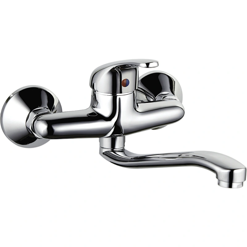 Brass wall kitchen mixer‚normal cartridge‚ zinc handle‚S/S spout‚ brass inside nut+outside nut‚304# S/S Excentric 48g+cover