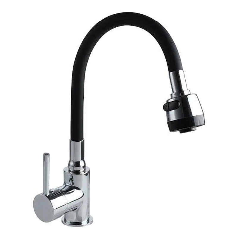 Brass kitchen mixer‚ wanhai cartridge‚zinc handle‚360° white rotating silicone tube+brass nozzle 3/8*40CM S/S hose