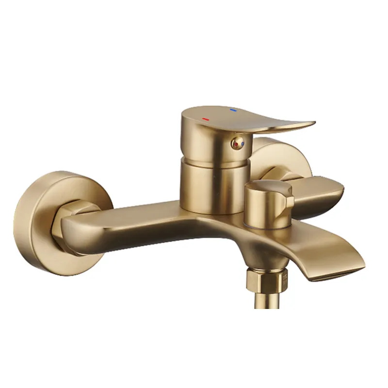 Brass bath mixer (brushed gold),wanhai cartridge, zinc handle,w/o shower and hose, S/S inside nut + S/S outside nut, 304# S/S Excentric+ S/S cover