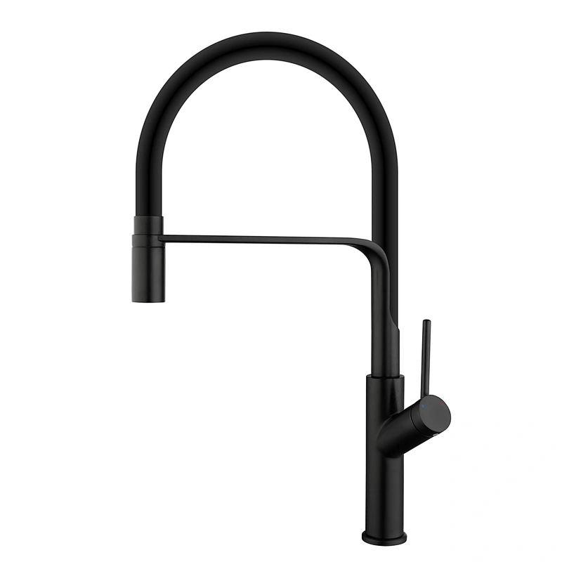 Brass kitchen mixer （black)
wanhai cartridge‚   zinc handle‚
360° black rotating silicone tube+brass nozzle
3/8*40CM S/S hose