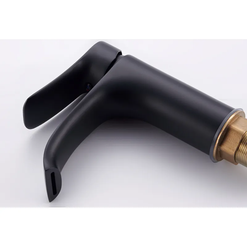 Brass basin mixer (black), 30mm wanhai cartridge, without pop up, 3/8*35CM s/s hose