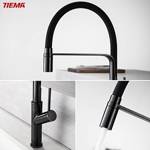 Brass kitchen mixer （ORB)
wanhai cartridge‚   zinc handle‚
360° black rotating silicone tube+brass nozzle
3/8*40CM S/S hose