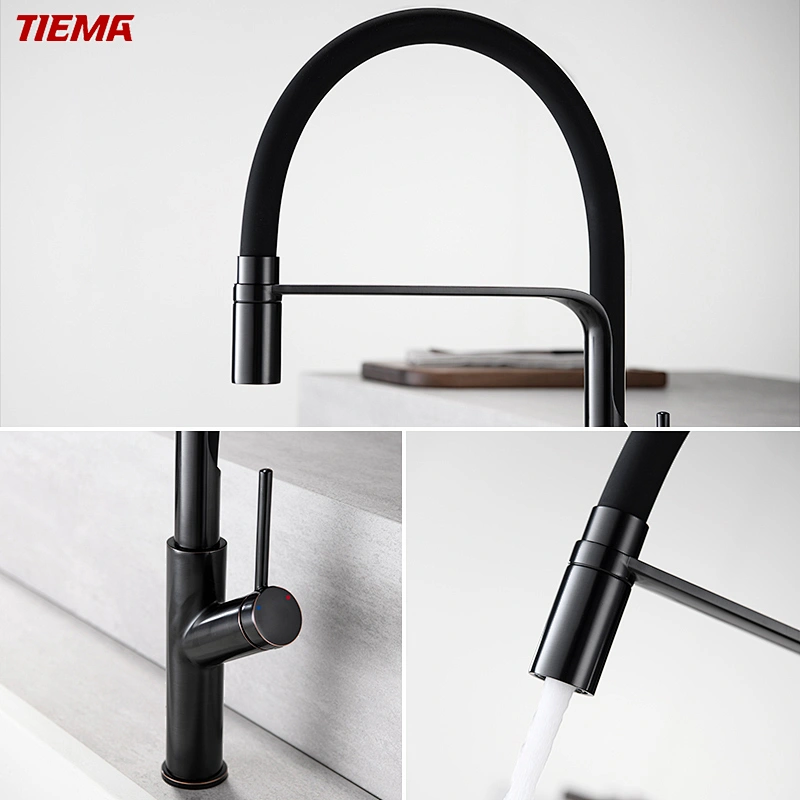 Brass kitchen mixer （ORB)
wanhai cartridge‚   zinc handle‚
360° black rotating silicone tube+brass nozzle
3/8*40CM S/S hose