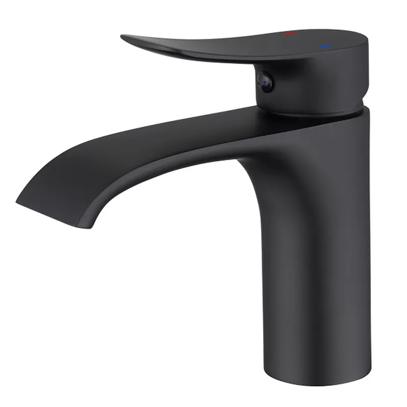 Brass basin mixer (black), 30mm wanhai cartridge, without pop up, 3/8*35CM s/s hose