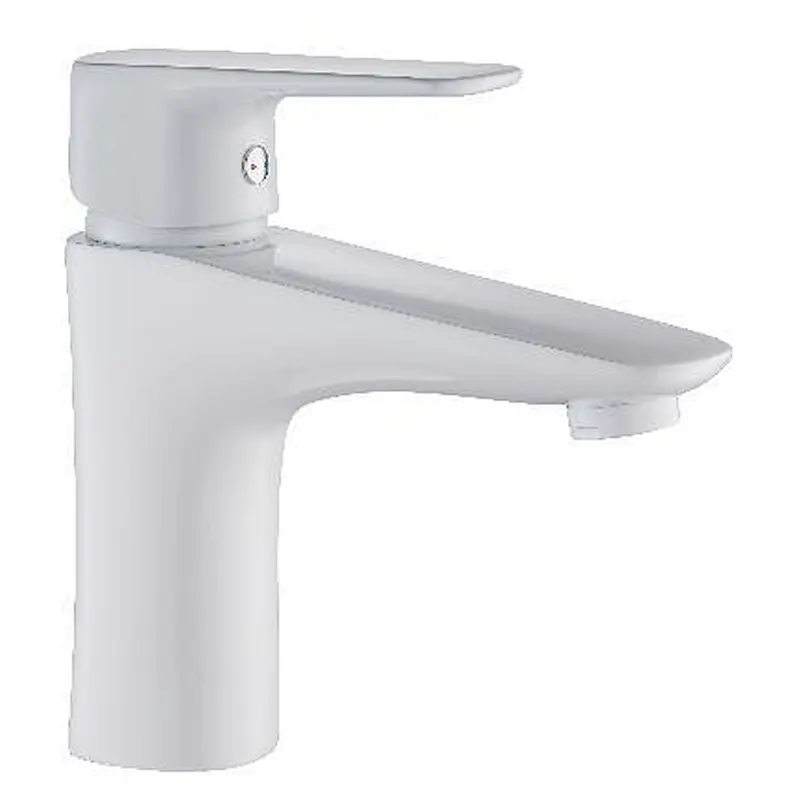 Brass Basin mixer (white)‚ wanhai cartridge‚zinc handle‚w/o pop up‚3/8*35CM S/S hose