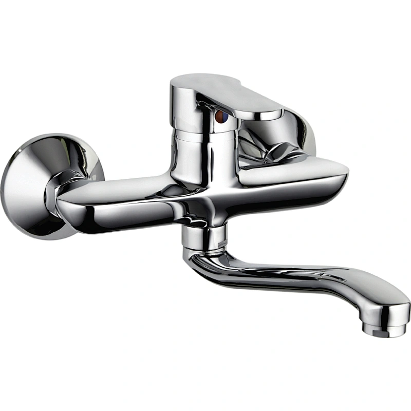 Brass wall kitchen mixer‚wanhai cartridge‚ zinc handle‚S/S spout‚ 304# S/S Excentric 48g+ S/S cover