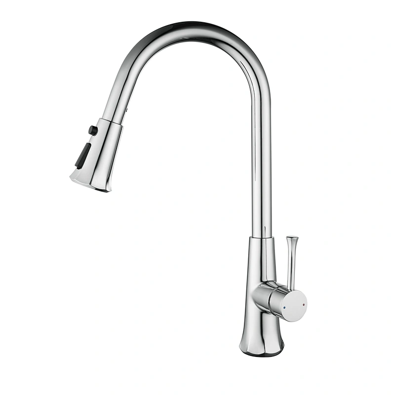 Brass pull-out kitchen mixer
wanhai cartridge‚   zinc handle‚
S/S spout+three function sprinkler head+ 1.8M Nylon pull out hose
3/8*40CM S/S hose