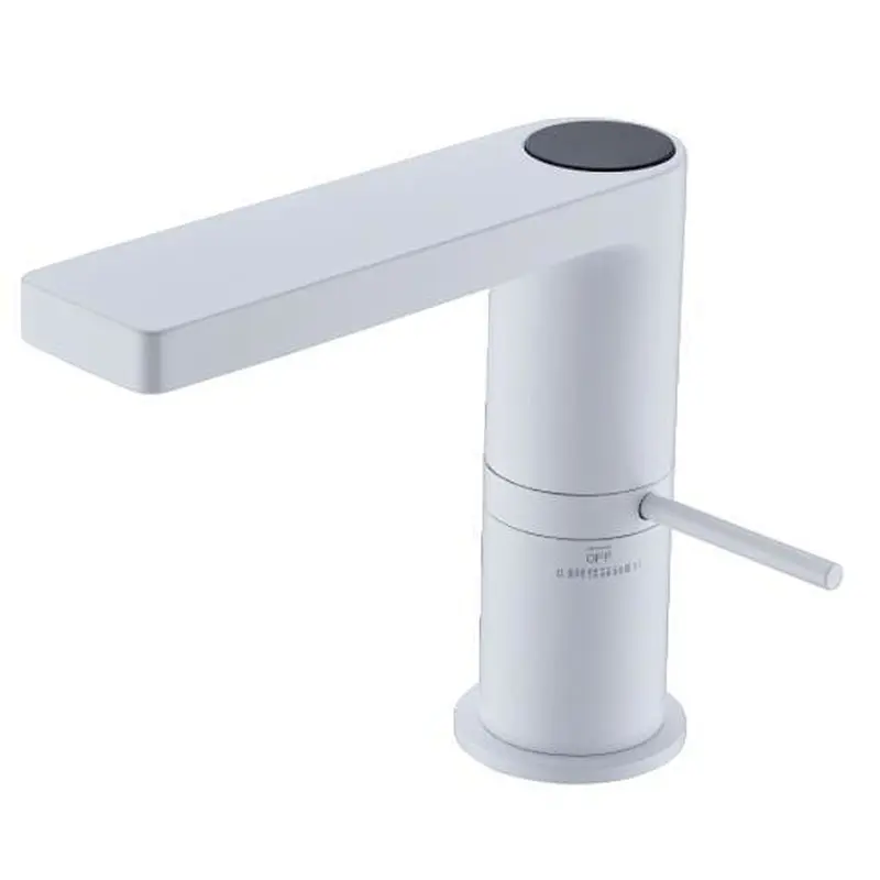 Brass basin mixer (white)‚ 25mm wanhai cartridge‚ without pop up‚ 3/8*35CM s/s hose