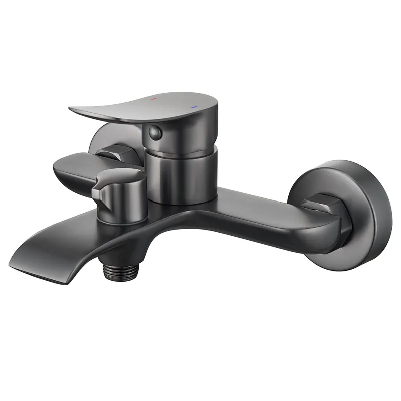 Brass bath mixer (Gun gray),wanhai cartridge, zinc handle,w/o shower and hose, S/S inside nut + S/S outside nut, 304# S/S Excentric+ S/S cover