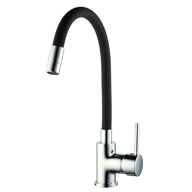 Brass kitchen mixer‚ wanhai cartridge‚zinc handle‚360° black rotating silicone tube+brass nozzle 3/8*40CM S/S hose