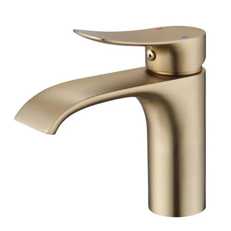 Brass basin mixer (brushed gold)‚  30mm wanhai cartridge‚ without pop up‚ 3/8*35CM s/s hose