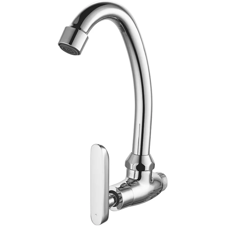 Brass wall kitchen tap, brass half turn head valve, 595#zinc handle, S/S spout