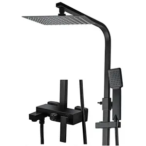 Shower sets（black)‚ brass body‚ wanhai cartridge‚ zinc handle‚ S/S pipe+304# S/S black Top rain shower 25cm+black plastic hand shower‚ 1.5M S/S doulbe black hose‚304# S/S Excentric+ S/S cover (black)