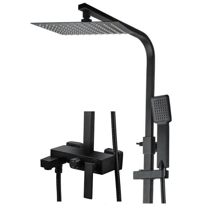Shower sets（black)‚ brass body‚ wanhai cartridge‚ zinc handle‚ S/S pipe+304# S/S black Top rain shower 25cm+black plastic hand shower‚ 1.5M S/S doulbe black hose‚304# S/S Excentric+ S/S cover (black)