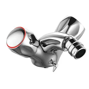 Brass double handle bidet mixer, brass full turn head valve, 442#zinc handle, w/o pop up, 3/8*35CM s/s hose