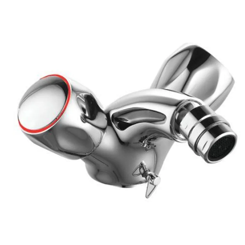 Brass double handle bidet mixer, brass full turn head valve, 442#zinc handle, w/o pop up, 3/8*35CM s/s hose