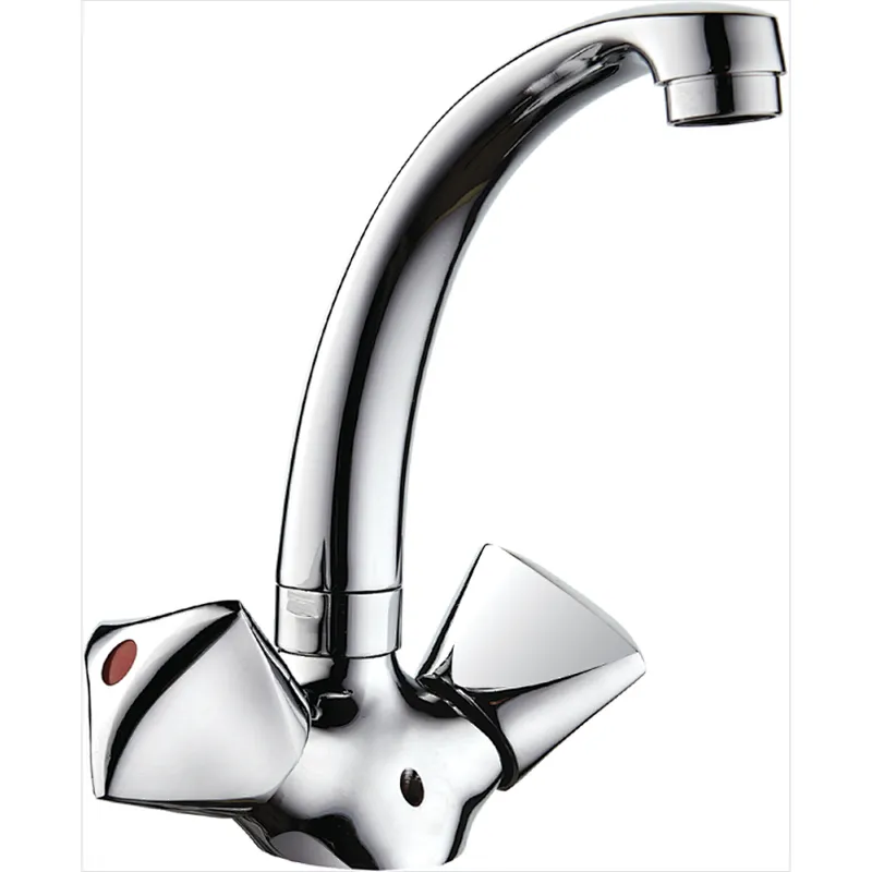 Brass double handle kitchen mixer, brass full turn head valve, 445#zinc handle,  S4 S/S spout.  3/8*35CM s/s hose