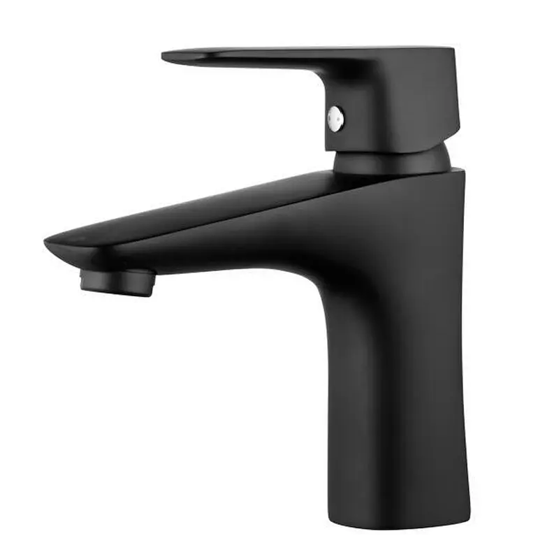 Brass Basin mixer (black)‚ wanhai cartridge‚zinc handle‚w/o pop up‚3/8*35CM S/S hose