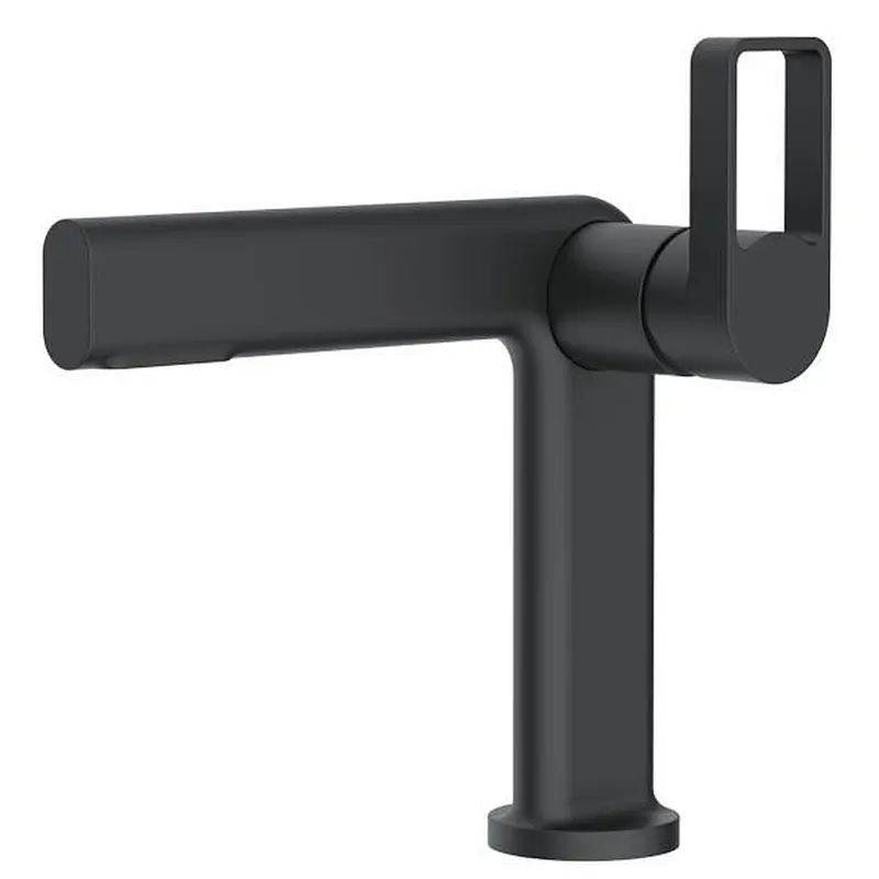 Brass Basin mixer（black),wanhai cartridge,zinc handle,w/o pop up,3/8*35CM S/S hose