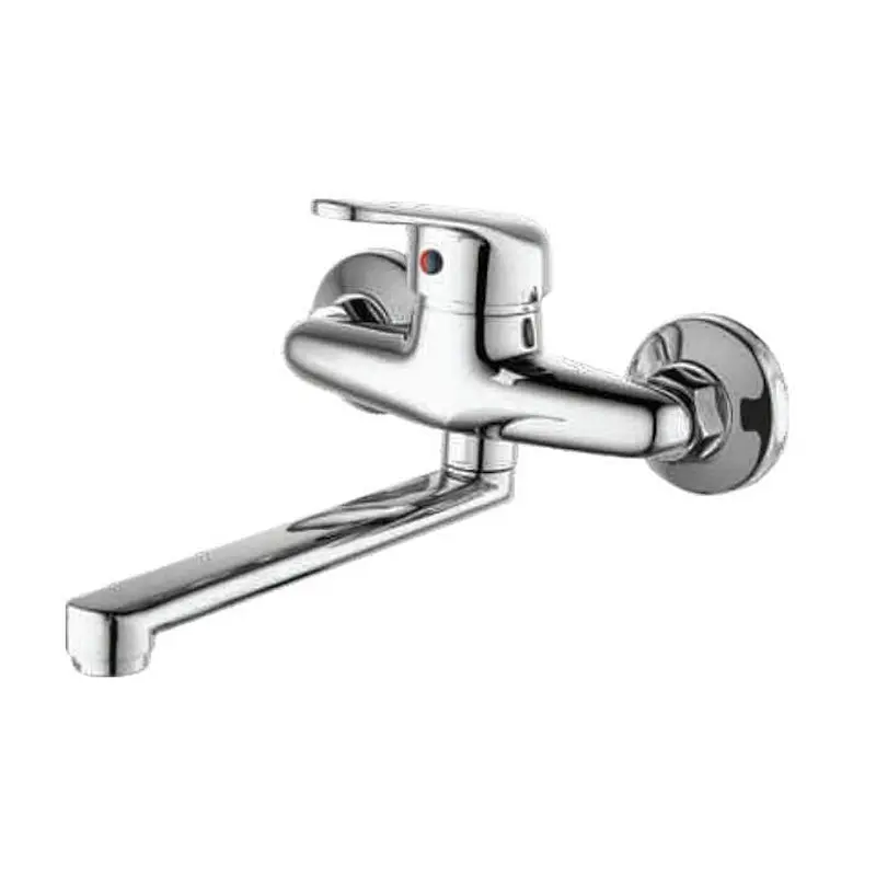 Brass wall kitchen mixer‚normal cartridge‚ zinc handle‚S/S spout‚ brass inside nut+outside nut‚201# S/S Excentric 50g+cover