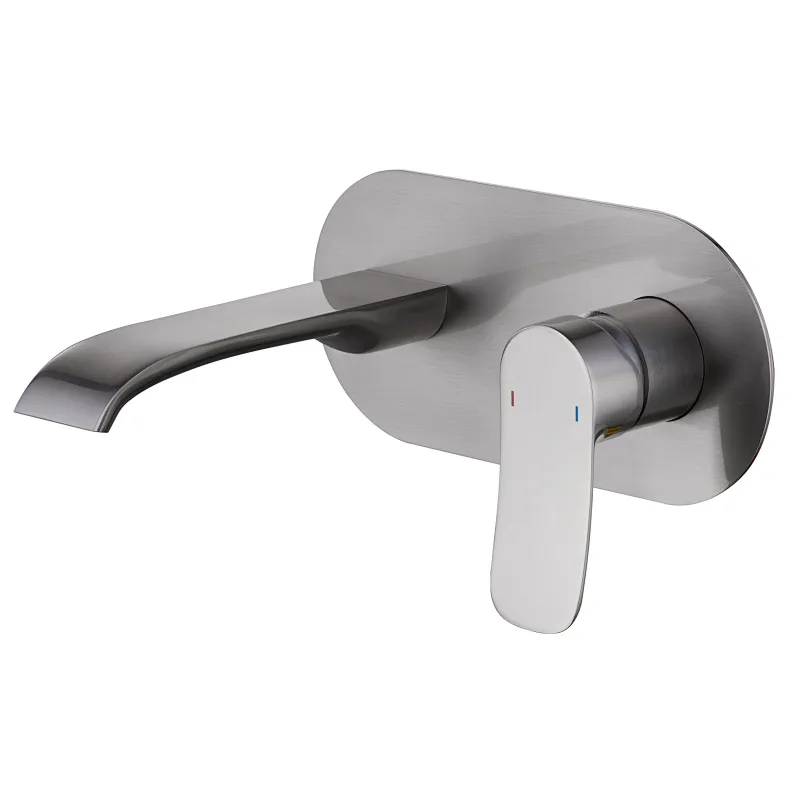 Brass  concealed basin mixer（Gun gray),wanhai cartridge,  zinc handle, 201# S/S cover 23*10CM, brass outlet head