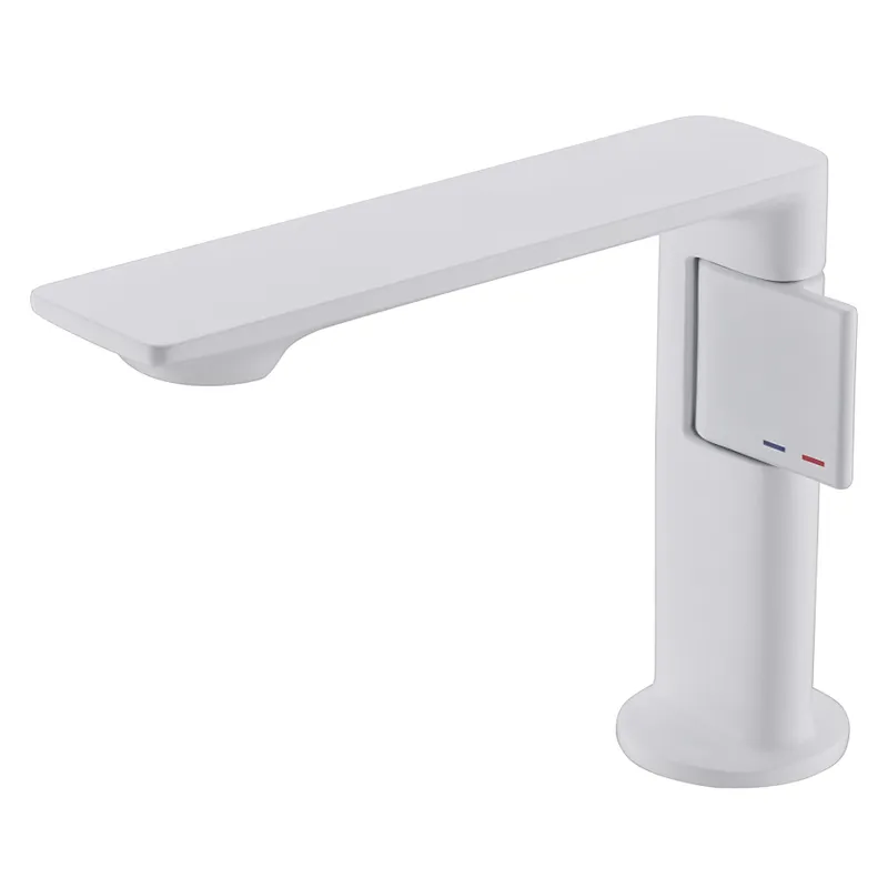Brass basin mixer (white), 25mm wanhai cartridge, without pop up, 3/8*35CM s/s hose