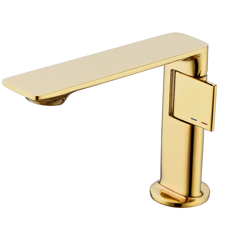 Brass basin mixer (Titanium gold), 25mm wanhai cartridge, without pop up, 3/8*35CM s/s hose