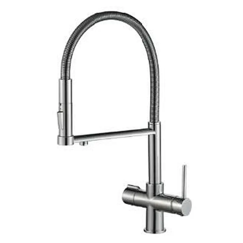 Brass kitchen mixer‚ 35mm normal cartridge+ brass half turn head valve‚ S/S spout‚ 1/2*45CM s/s hose+25cm S/S hose