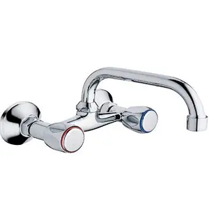 Brass Double kitchen mixer‚ 32g brass half turn head valve‚ zinc handle‚ S/S spout ‚47g brass Excentric + S/S cover