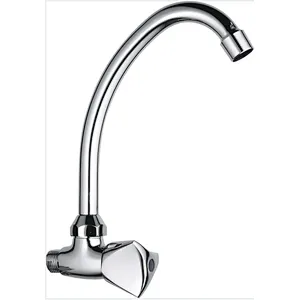 Brass wall kitchen tap, brass full turn head valve, 445#zinc handle, S/S spout