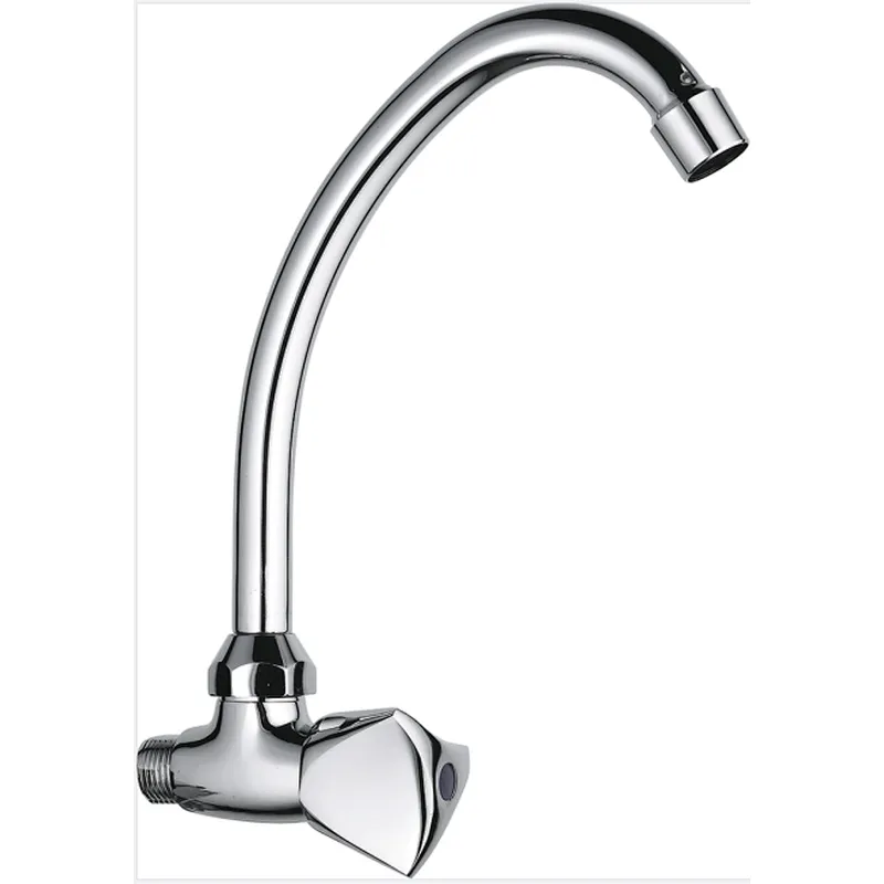 Brass wall kitchen tap, brass full turn head valve, 445#zinc handle, S/S spout