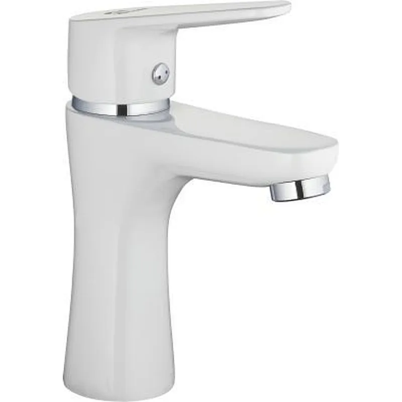 Brass Basin mixer（White）‚wanhai cartridge‚zinc handle‚w/o pop up‚3/8*35CM S/S hose
