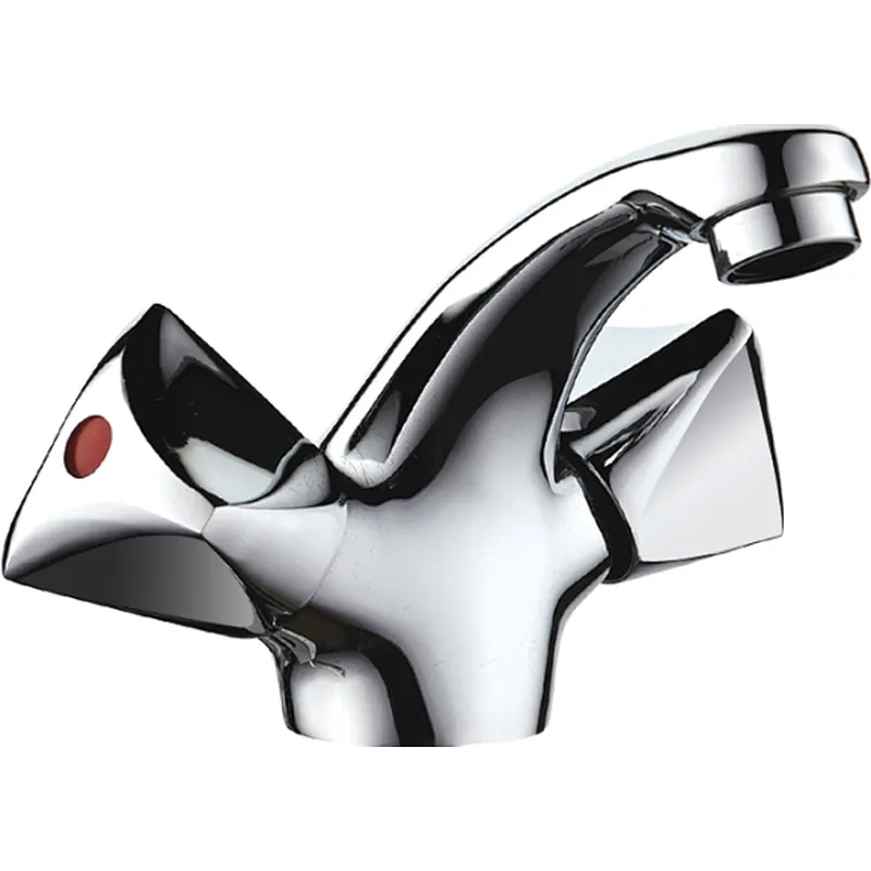 Brass double handle basin mixer, brass full turn head valve,445#zinc  handle, w/o pop up, 3/8*35CM s/s hose
