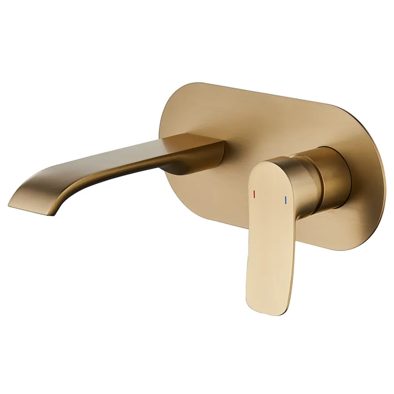 Brass  concealed basin mixer（brushed gold),wanhai cartridge,  zinc handle, 201# S/S cover 23*10CM, brass outlet head