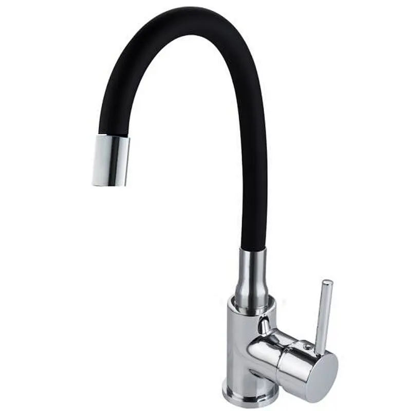 Brass kitchen mixer‚ wanhai cartridge‚zinc handle‚360° white rotating silicone tube+brass nozzle 3/8*40CM S/S hose