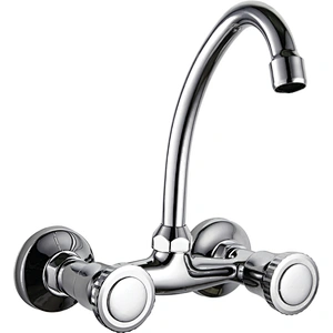Brass Double kitchen mixer‚ brass full turn head valve‚ zinc handle‚ S/S spout ‚ 304# S/S Excentric 48g+ S/S cover