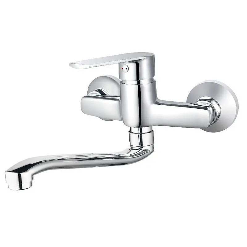 Brass wall kitchen mixer‚wanhai cartridge‚ zinc handle‚S/S spout‚ brass inside nut+outside nut‚304# S/S Excentric 48g+cover