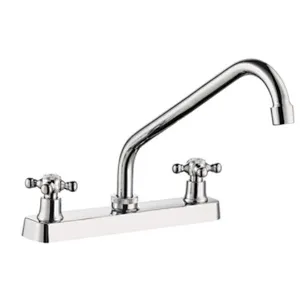 Brass kitchen faucet‚ S/S chrome cover‚ zinc handle‚ brass half turn‚ S/S spout. plastic nut
