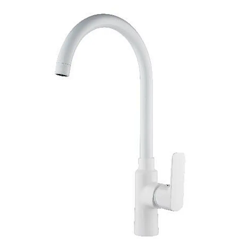 Brass Kitchen mixer (white)‚ wanhai cartridge‚zinc handle‚brass spout‚3/8*35CM S/S hose