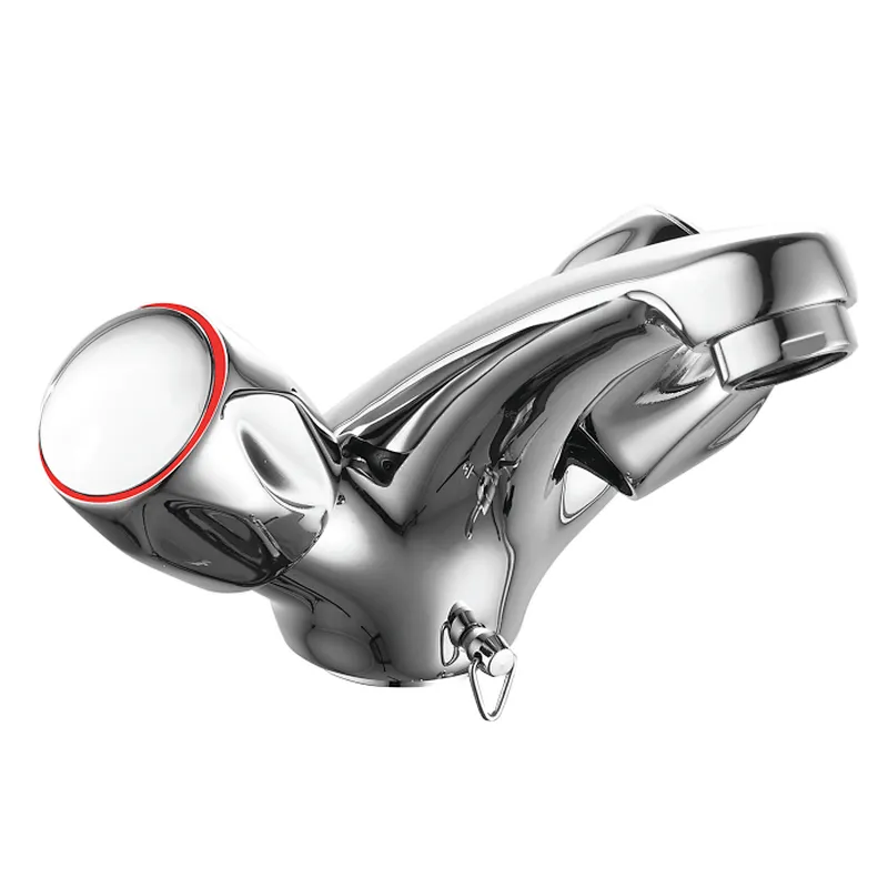 Brass double handle basin mixer, brass full turn head valve, 442#zinc handle, w/o pop up, 3/8*35CM s/s hose