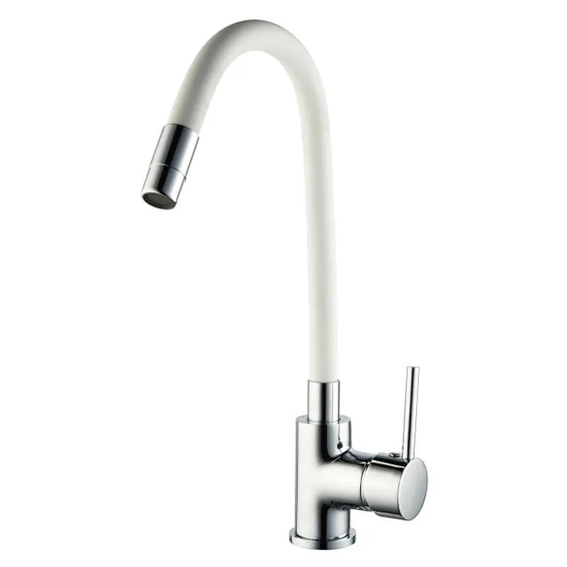 Brass kitchen mixer‚ wanhai cartridge‚zinc handle‚360° white rotating silicone tube+brass nozzle 3/8*40CM S/S hose