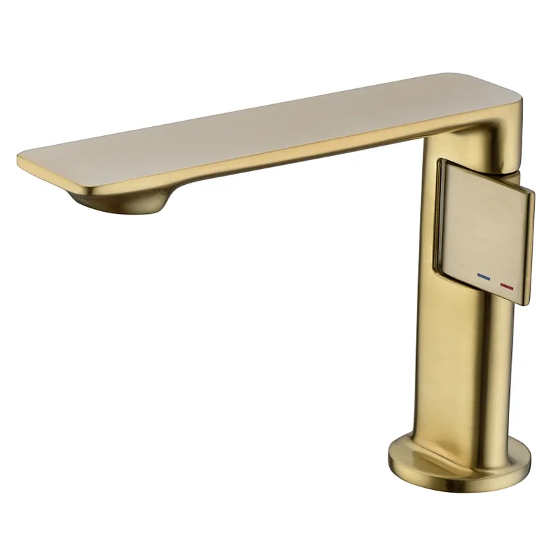 Brass basin mixer (PVD brushed gold),  25mm wanhai cartridge, without pop up, 3/8*35CM s/s hose